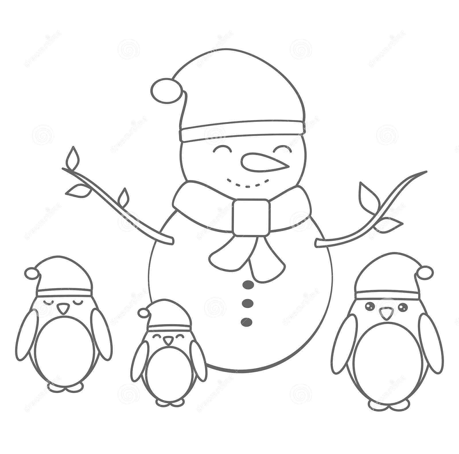 Cute Christmas Vector Card With Cartoon Coloring Page