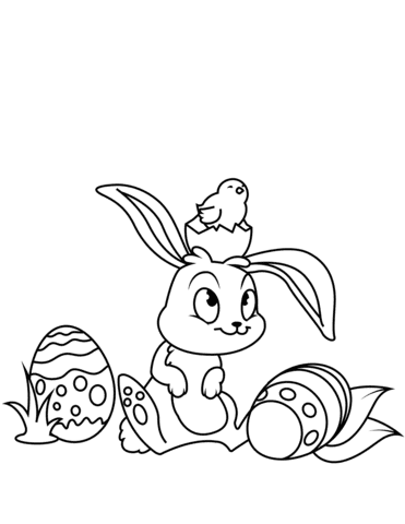 Cute Easter Bunny And Chick Printable Coloring Page