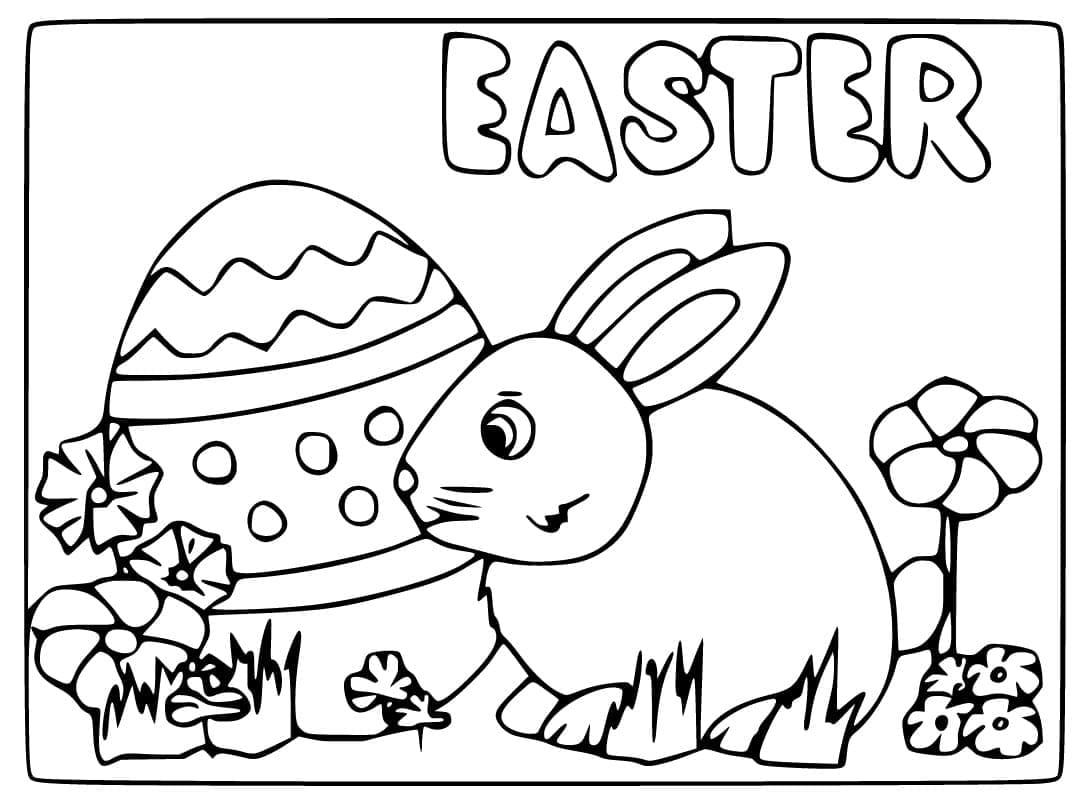 Cute Easter Bunny Card Image For Kids Coloring Page
