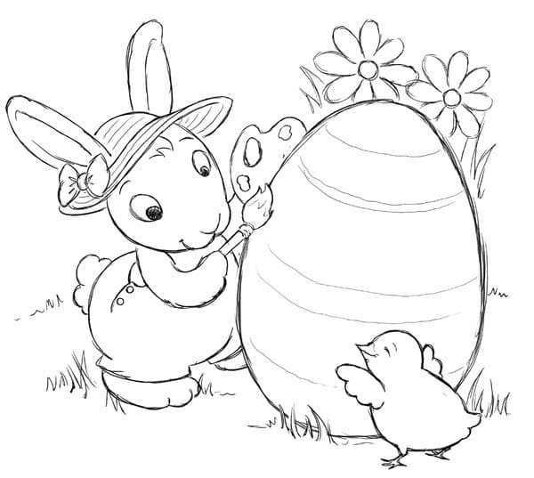 Cute Easter Bunny For Children Coloring Page