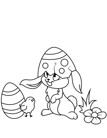 Cute Easter Chick And Bunny Printable Coloring Page