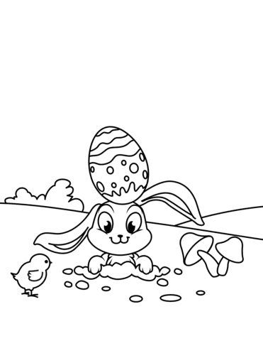 Cute Easter Chick And Rabbit Coloring Page