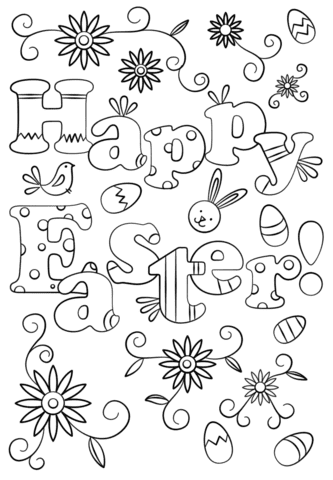 Cute Easter Doodle Coloring Page
