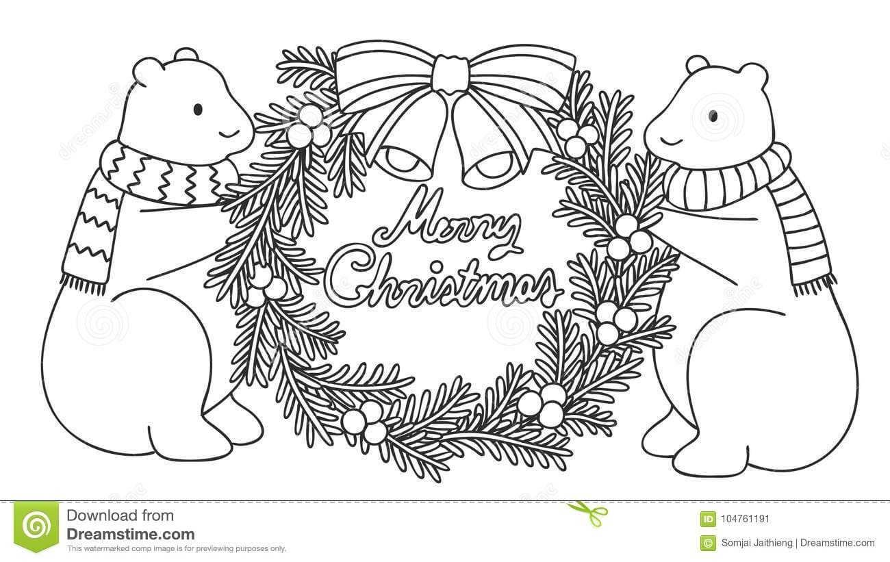 Cute Polar Bears Holding Christmas Coloring Page