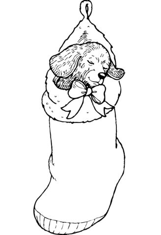 Cute Puppy In Christmas Stocking For Kids Coloring Page