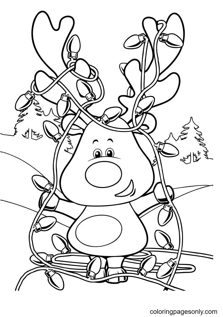 Cute Reindeer With Christmas Lights Image For Kids