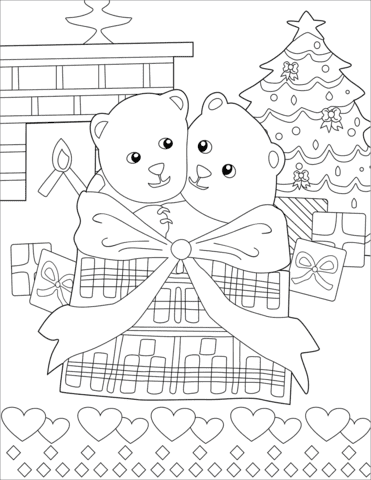 Cute Teddy Bears For Kids Coloring Page