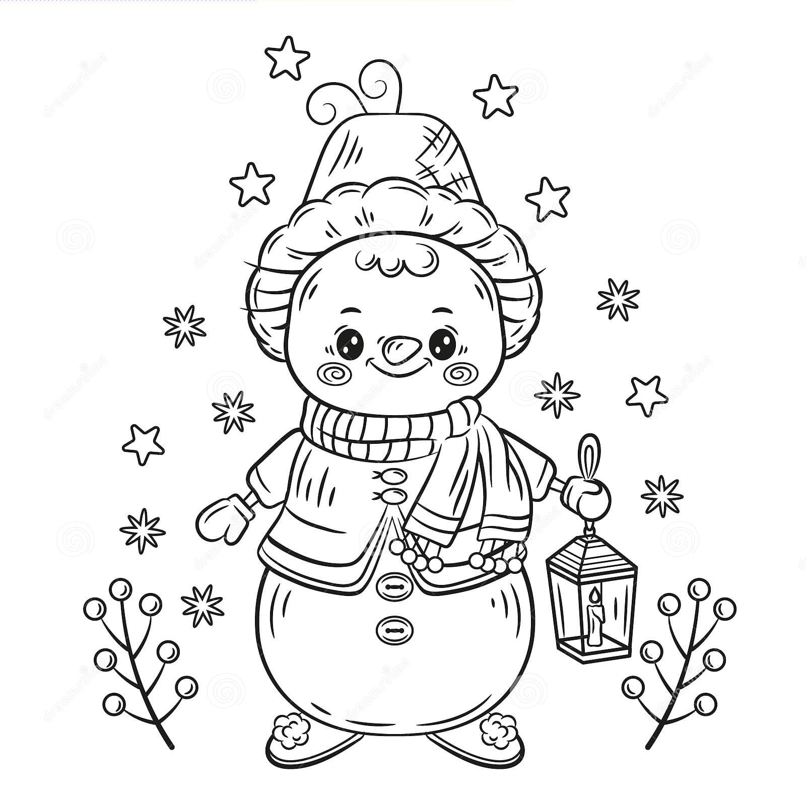 Cute Winter Snowman Christmas Children Image Coloring Page