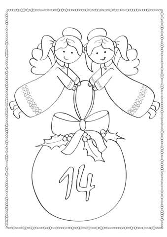 December 14 With Angels Keeping Christmas Ornament Printable Coloring Page