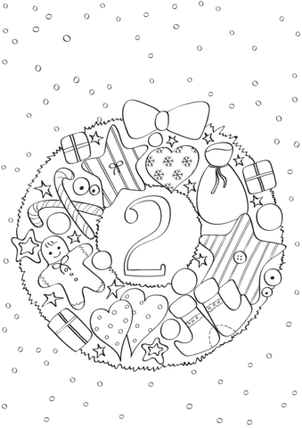 December 2 With Christmas Wreath Image For Kids Coloring Page