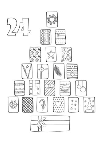 December 24 With Christmas Tree Made of Presents Printable