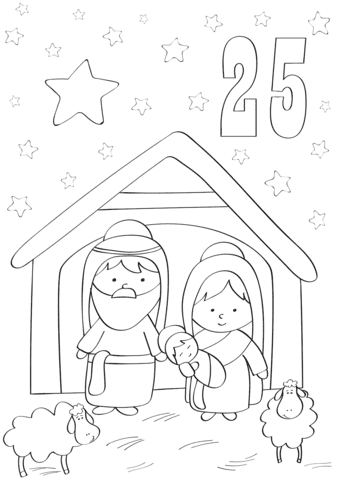 December 25 With Mary, Joseph and Baby Jesus For Kids Coloring Page