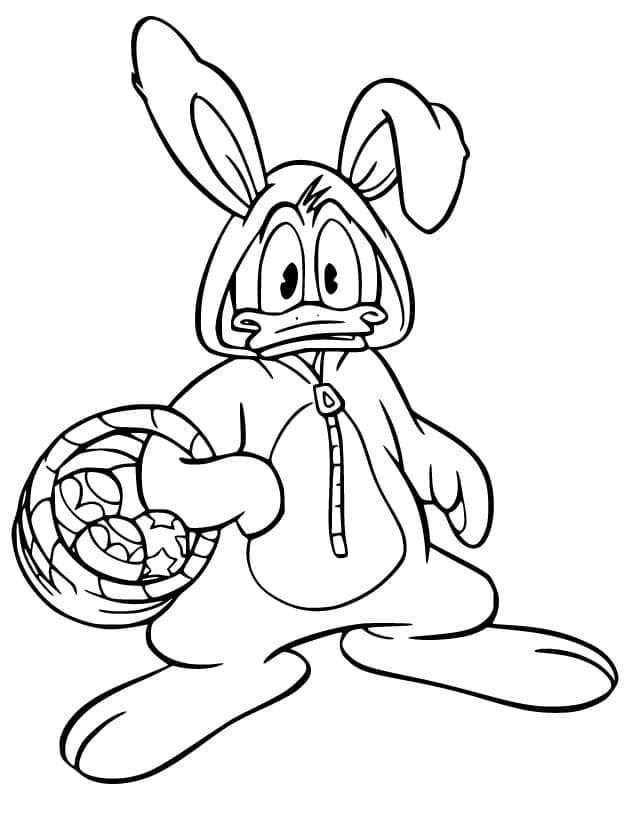 Donald Duck With Easter Basket For Children Coloring Page