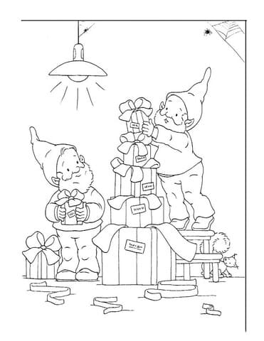 Dwarfs Help Santa Image For Kids Coloring Page