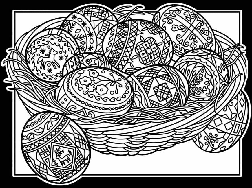 Easter Basket With Eggs Cute Coloring Page