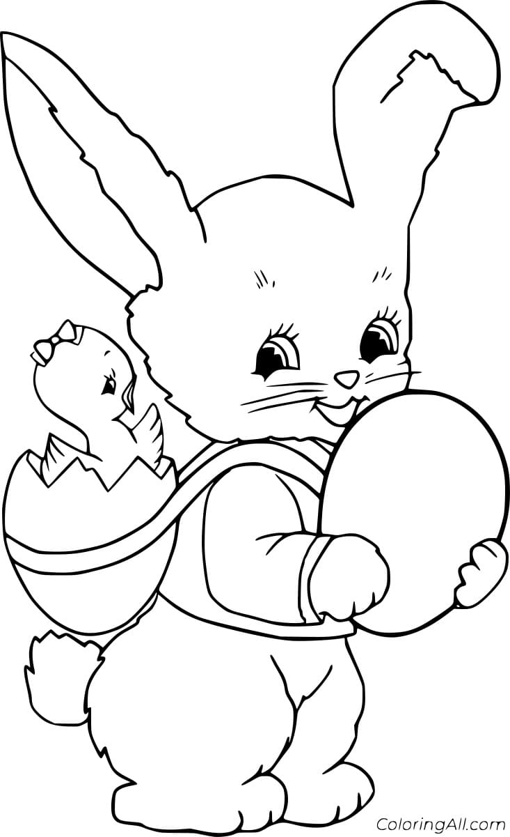 Easter Bunny Carrying Easter For Children Coloring Page
