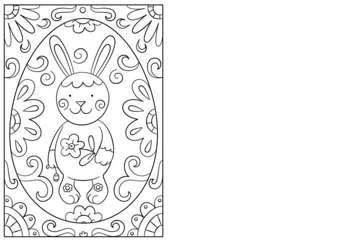 Easter Bunny Doodle Card For Children Coloring Page