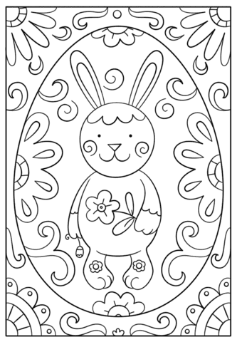 Easter Bunny Doodle For Children Coloring Page