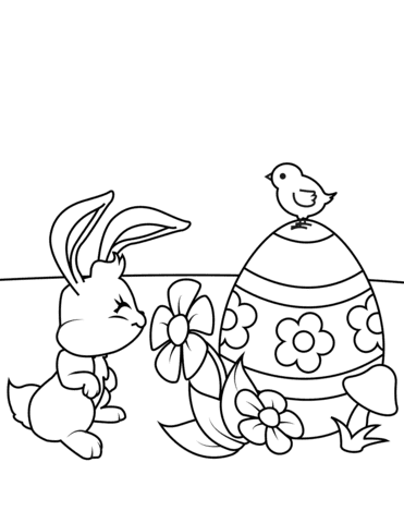 Easter Bunny Smelling Flower Printable Coloring Page