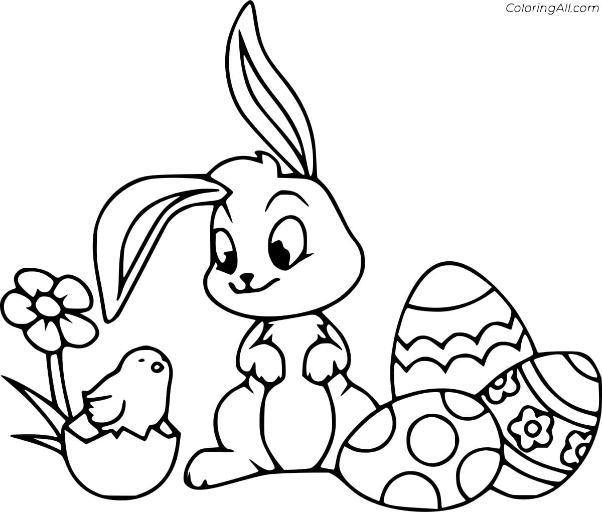 Easter Bunny With Chick And Eggs For Children