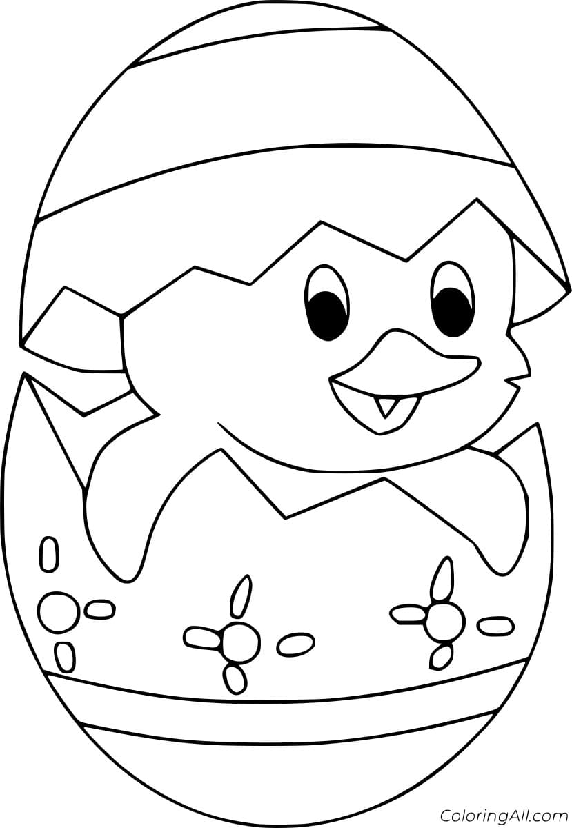 Easter Chick In The Egg For Children Coloring Page