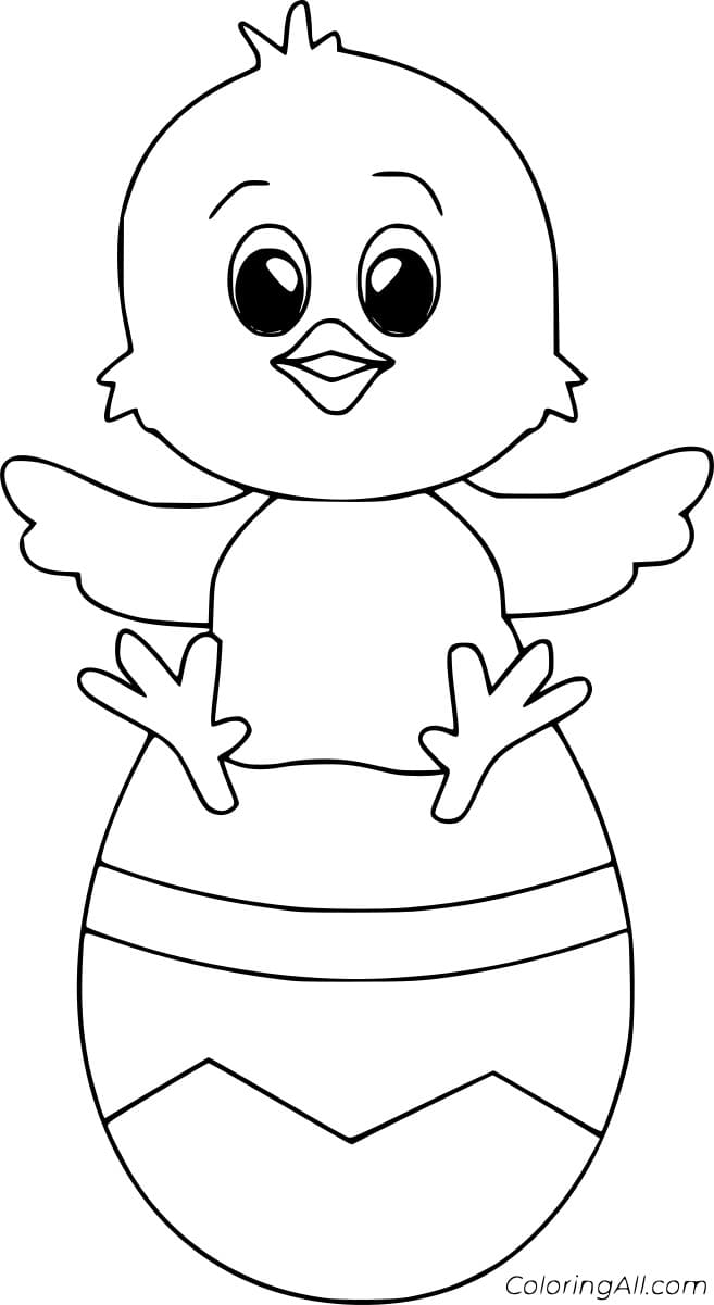 Easter Chick Sits On An Egg For Children Coloring Page
