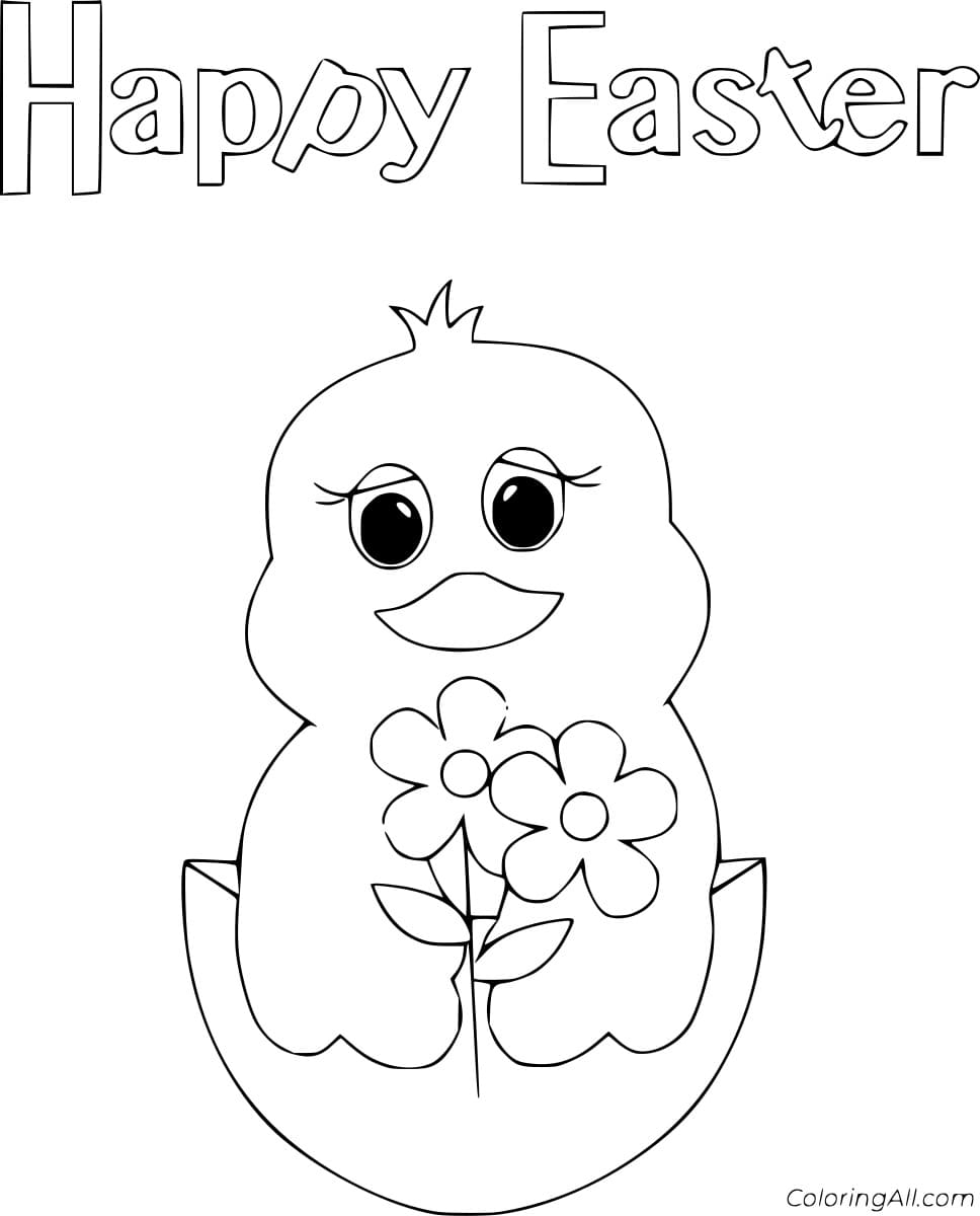 Easter Chick Wish You Happy Easter For Kids Coloring Page