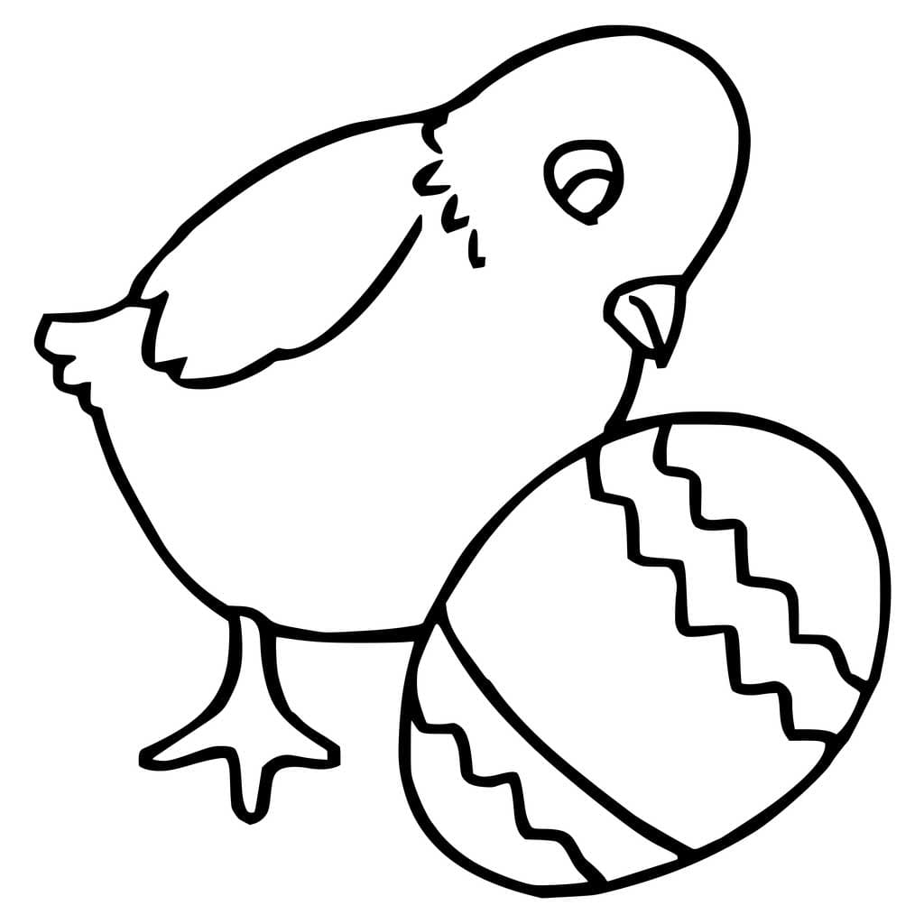 Easter Chick With Egg Image For Children Coloring Page