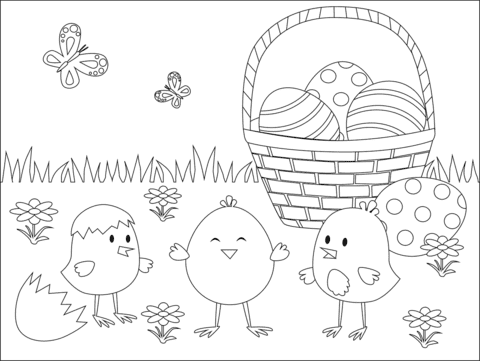 Easter Chickens Printable Coloring Page