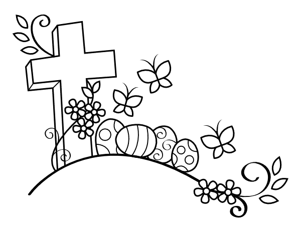 Easter Cross Drawing For Kids Coloring Page