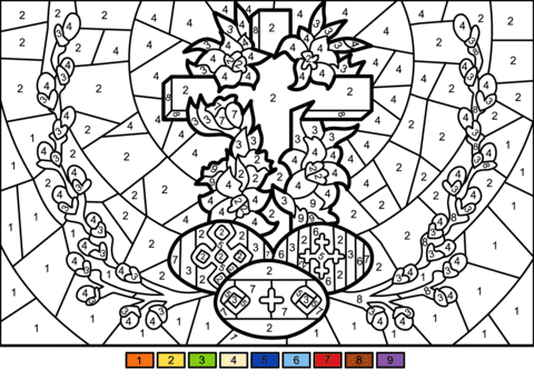 Easter Cross And Eggs Drawing Coloring Page