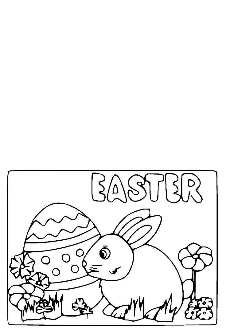 Easter Egg And Bunny Card For Kids Coloring Page