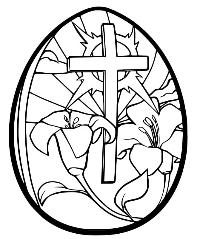 Easter Egg With Cross Image For Children Coloring Page