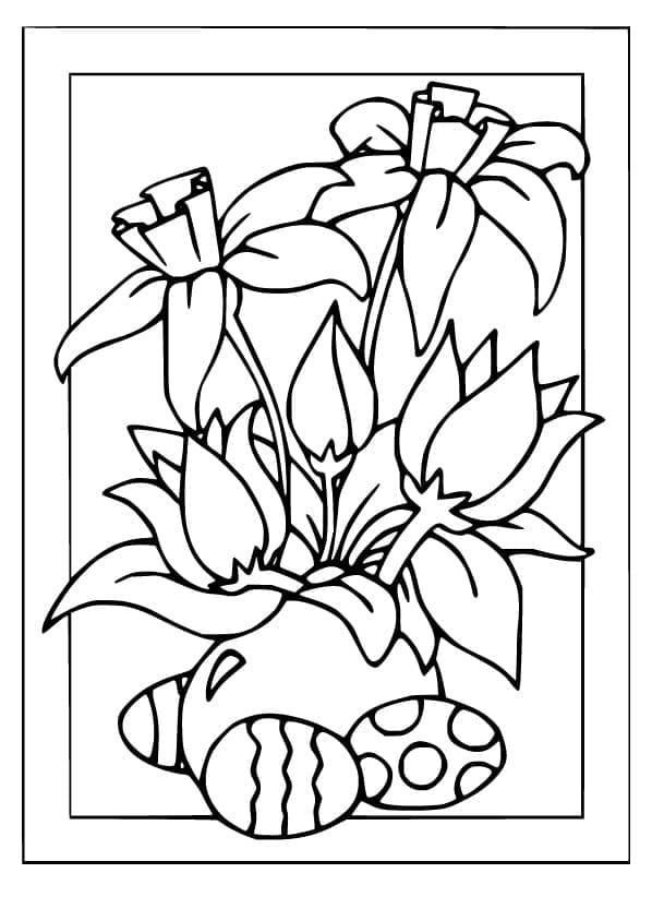 Easter Eggs And Flowers Card For Children Coloring Page