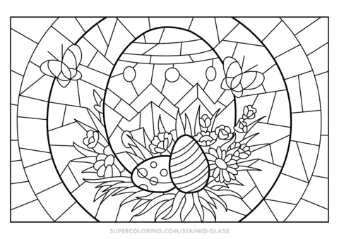 Easter Eggs Stained Glass image For Kids Coloring Page