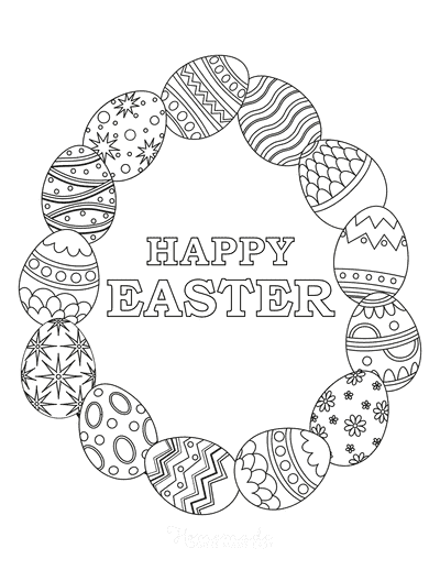 Easter Eggs Wreath For Children Coloring Page