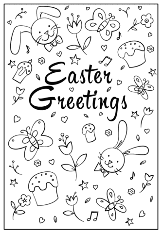 Easter Greetings Doodle Card Image For Children