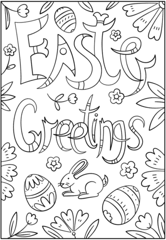 Easter Greetings Doodle Card Printable For Children Coloring Page