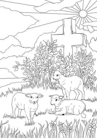 Easter Lambs And Jesus’s Cross Printable