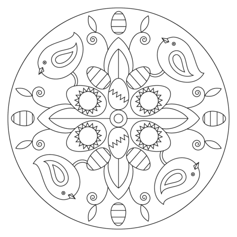 Easter Mandala With Birds And Eggs Printable
