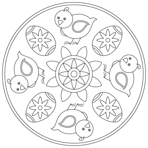Easter Mandala With Chick And Egg Printable Coloring Page