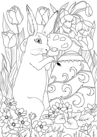 Easter Rabbit Is Decorating An Egg Image For kids