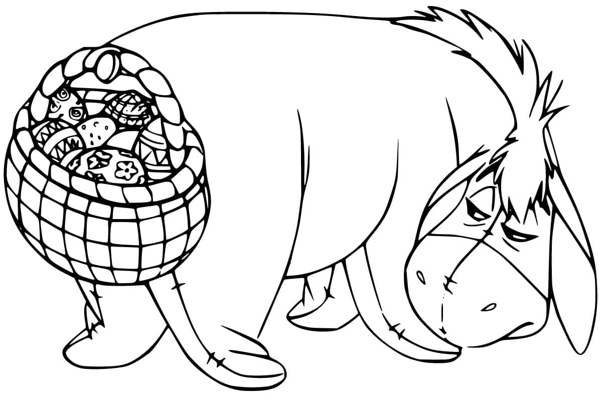 Eeyore And Easter Basket Clip Art For Children Coloring Page