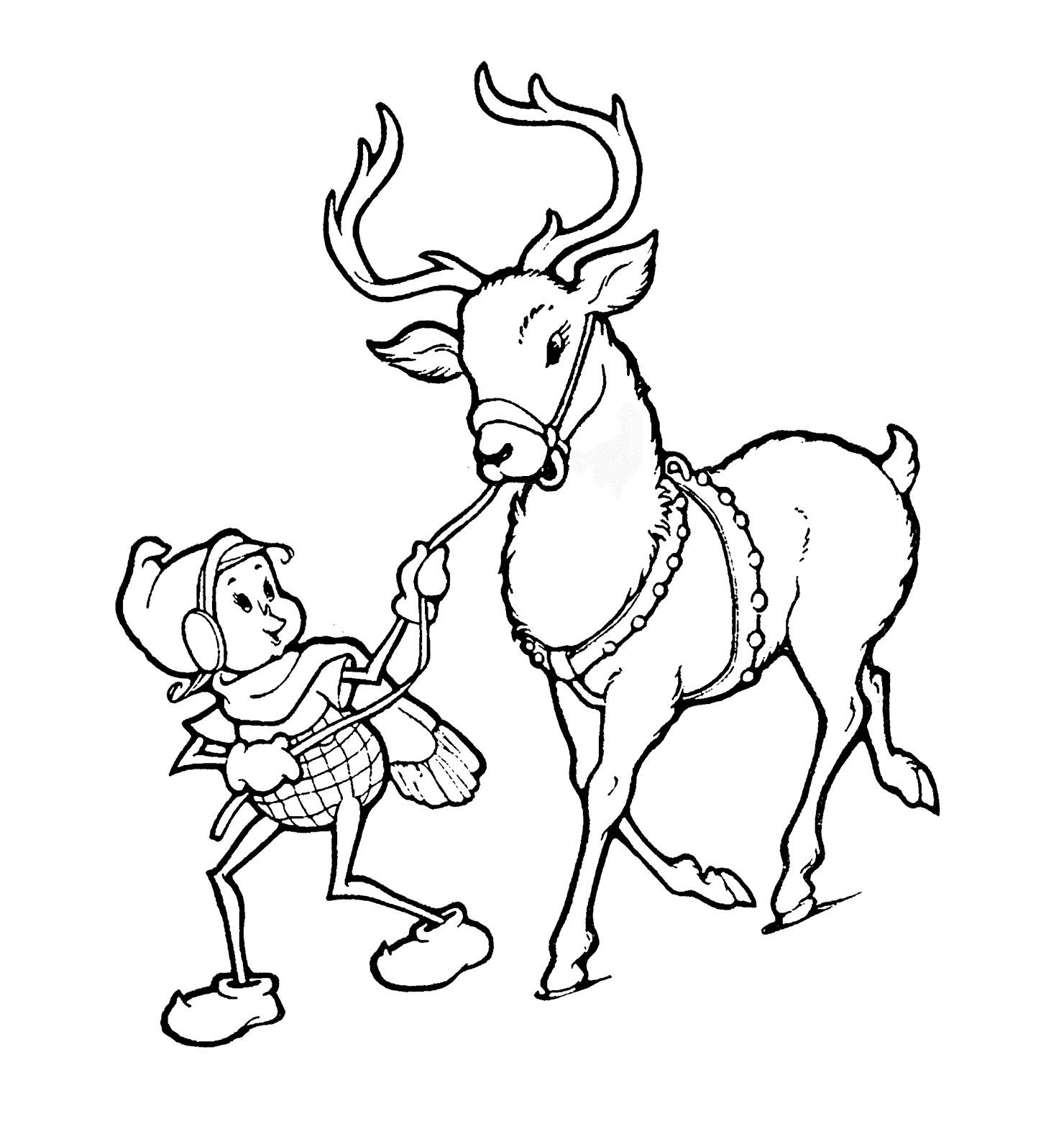 Elf And Reindeer Image For Kids Coloring Page