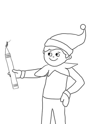 Elf On The Shelf With Pencil Image For Kids Coloring Page