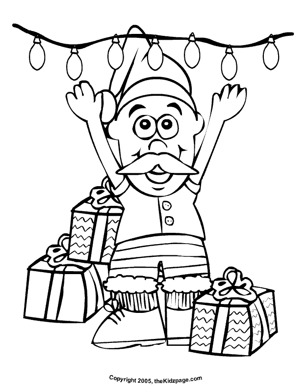 Elf With Christmas Lights Free Image Coloring Page