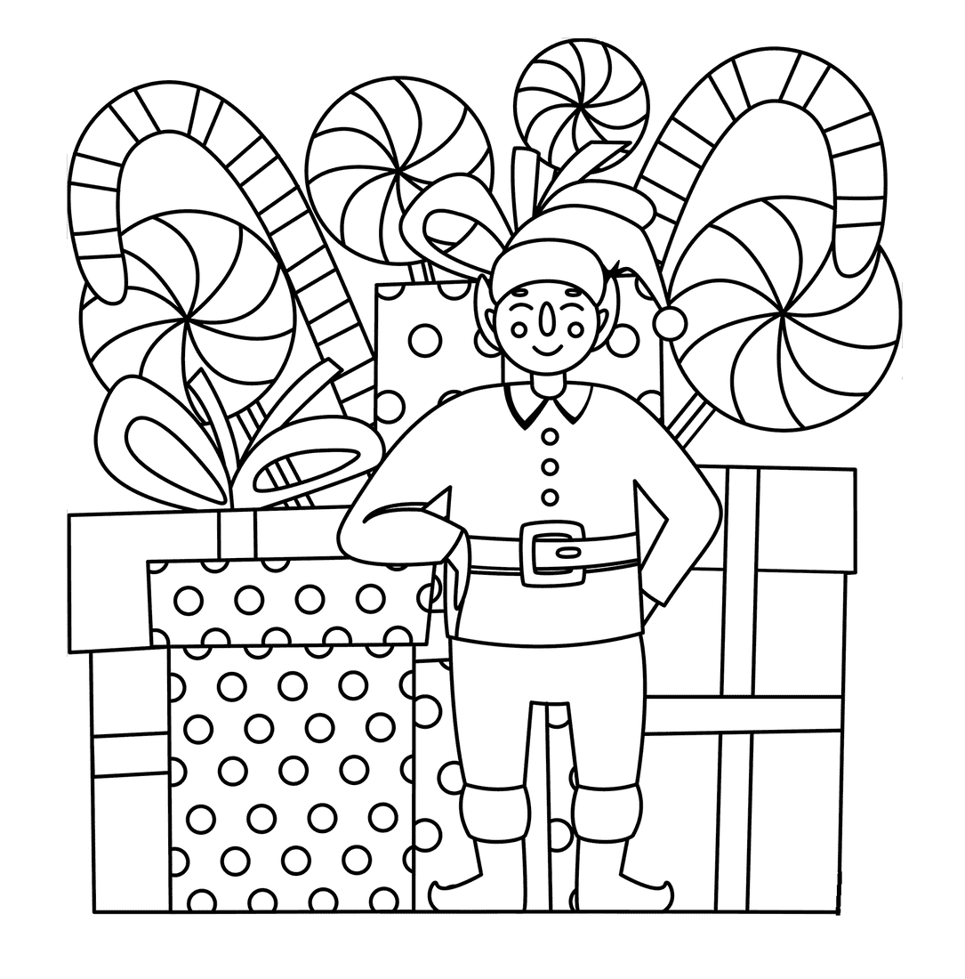 Elf With Gift Boxes And Candies Printable