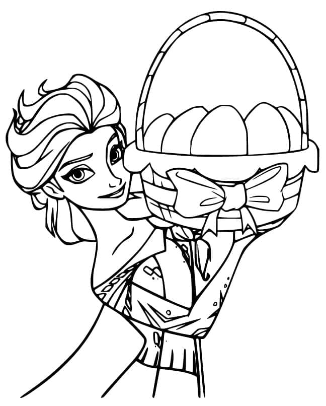 Elsa With Easter Basket Image For Children Coloring Page