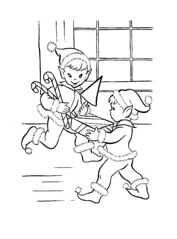 Elves With Christmas Presents Image For Kids Coloring Page