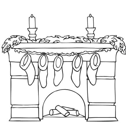 Fireplace With Mantel Holding Christmas Stockings Image For Kids Coloring Page